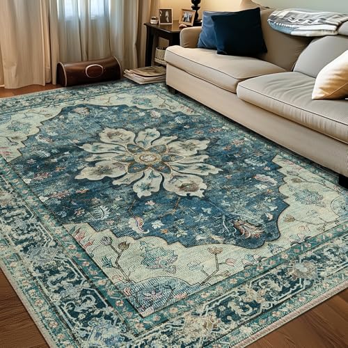 Washable Area Rug (Blue/Vintage Dark Blue / 6' x 8' (Rectangular))