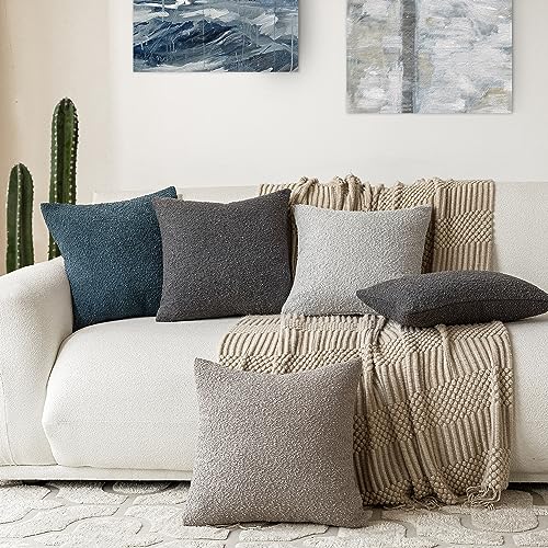 Decorative Textured Boucle Throw Pillow Covers 24x24 Inch (24" x 24" (Pack of 2) / Nightfall)