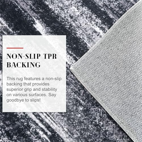 Modern Abstract 2x5 Runner Rug Non Slip Washable Kitchen Rugs (Black Grey White / 2' x 5' (Runner))