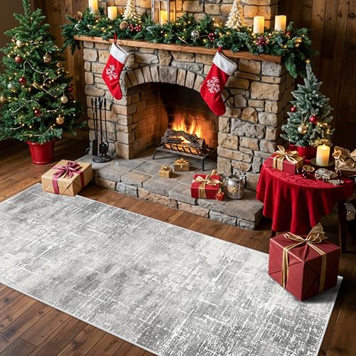 Washable Abstract 2x6 Kitchen Rug (2' x 6' (Rectangular) / Light/Grey)