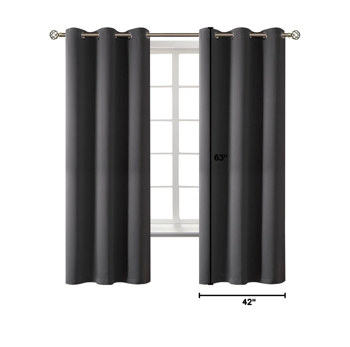 Dark Grey Blackout Curtains for Bedroom 63 Inch Long (Dark Grey / 42"W x 63"L (Pack of 2))