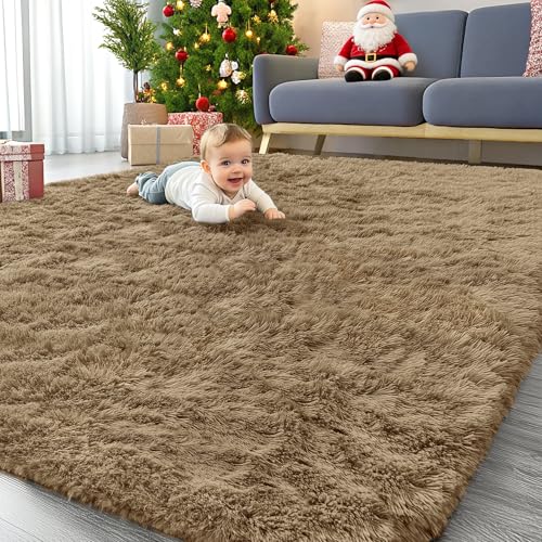 6x9 Machine Washable Large Area Rugs for Living Room (6x9 Ft / Taupe)