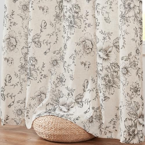 Floral Lined Linen Curtains 63 Long for Living Room 2 Panels (Lined Black / 50"W x 63"L (Pack of 2))