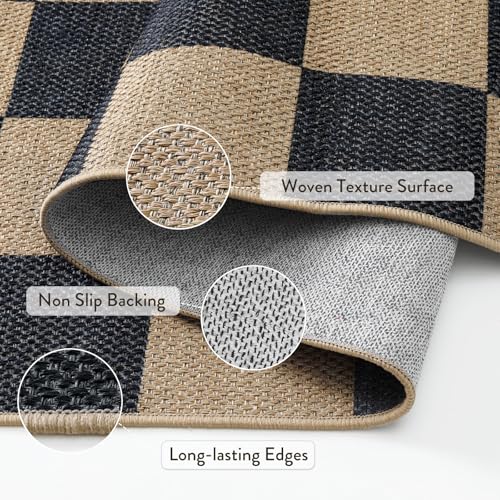 Checkered Easy Jute Living Room Rug (8' x 10' (Rectangular) / Black/Checkerboard -1)