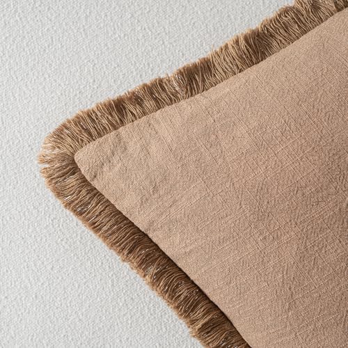 Linen Fringe Decorative Fall Euro Throw Pillow Covers Brown 22x22 (22" x 22" (Pack of 2) / Brown)