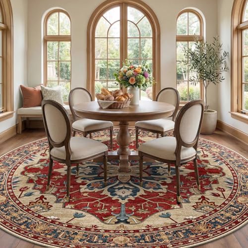 Washable Area Rug (Red/Blue / 8' (Round))