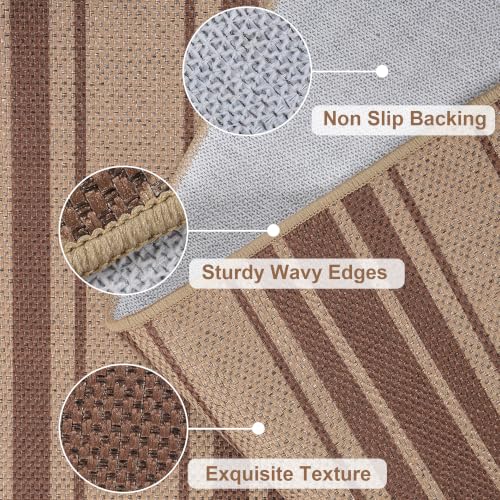 Striped Easy Jute 4x6 Outdoor Rug Washable Non Slip Khaki Rugs for Entryway Indoor Outdoor Farmhouse Neutral Front Door Mat for Backyard Patio Proch Living Room (4'*6'(Rectangular) / Brown/Striped)