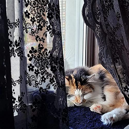 Vintage Lace Curtains 108 Inches Long (Black / 52"W x 108"L (Pack of 2))
