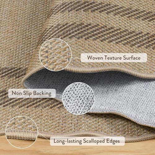Scalloped Washable 2x8 Kitchen Runner Rug (2.5' x 8' / Tan/Border 2)