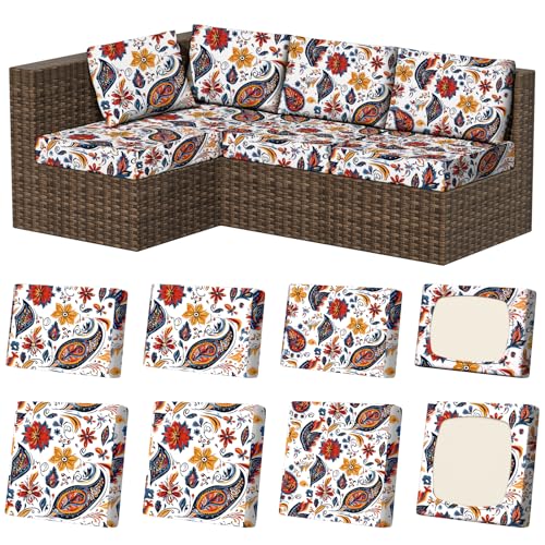 8Pcs Outdoor Cushion Covers (Art Paisley / Square-large + Rectangle)