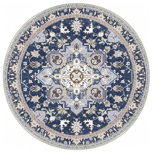 Soft Area Rugs 3' (3' (Round) / Blue & Gold)
