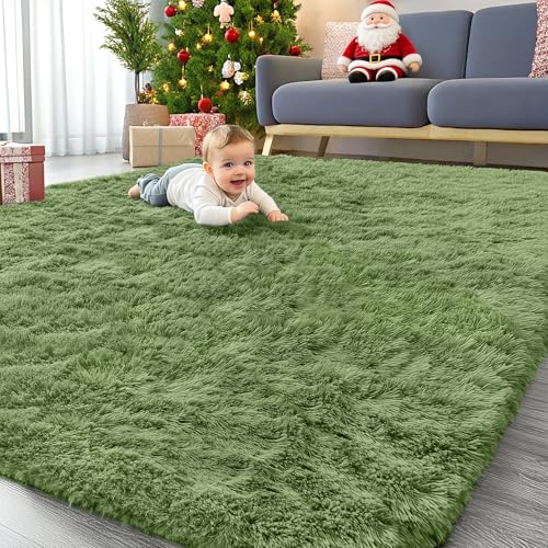6x9 Machine Washable Large Area Rugs for Living Room (6x9 Ft / Green)
