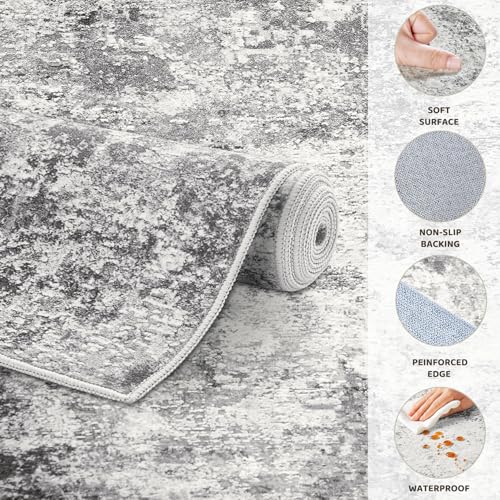 6ft Round Area Rug Living Room Rugs (Grey / 6' (Round))