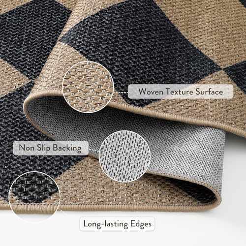 Checkered Easy Jute Outdoor Patio Rug (6' x 9' (Rectangular) / Black/Checkerboard -2)