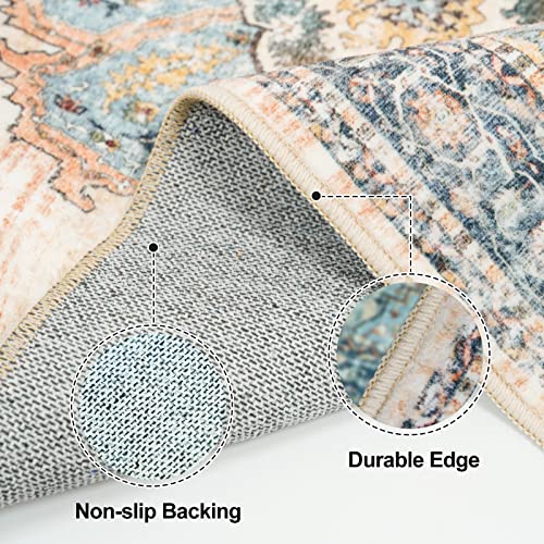 3x8 Washable Runner Rug Blue Vintage Rugs for Hallway (Blue / 3' x 8' (Rectangular))
