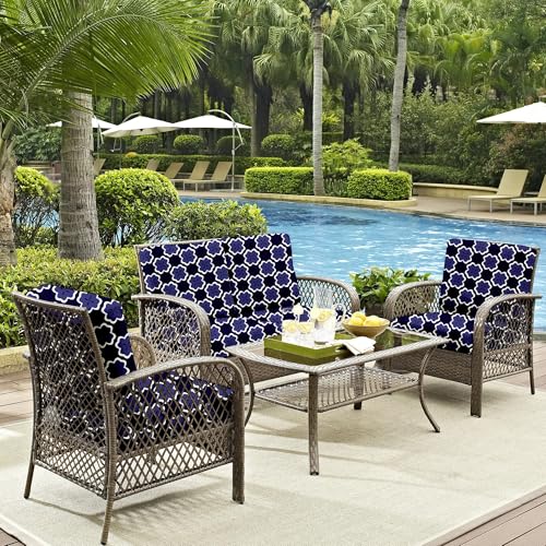 8Pcs Outdoor Cushion Covers (Dark Blue Geometric Pattern / 8PCS)