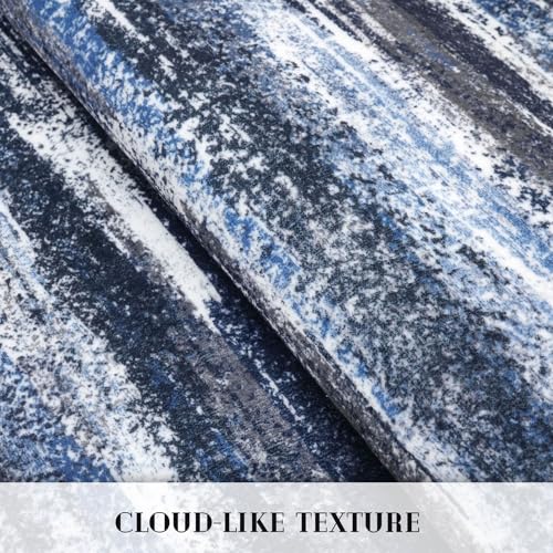 Abstract Washable 2x6 Runner Rug Non Slip Runners for Hallway (Navy Blue and Gray / 2' x 6' (Runner))