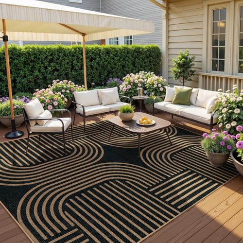 Modern Geometric Easy Jute Rug (6' x 9' (Rectangular) / Black/Nature Geometric-1)