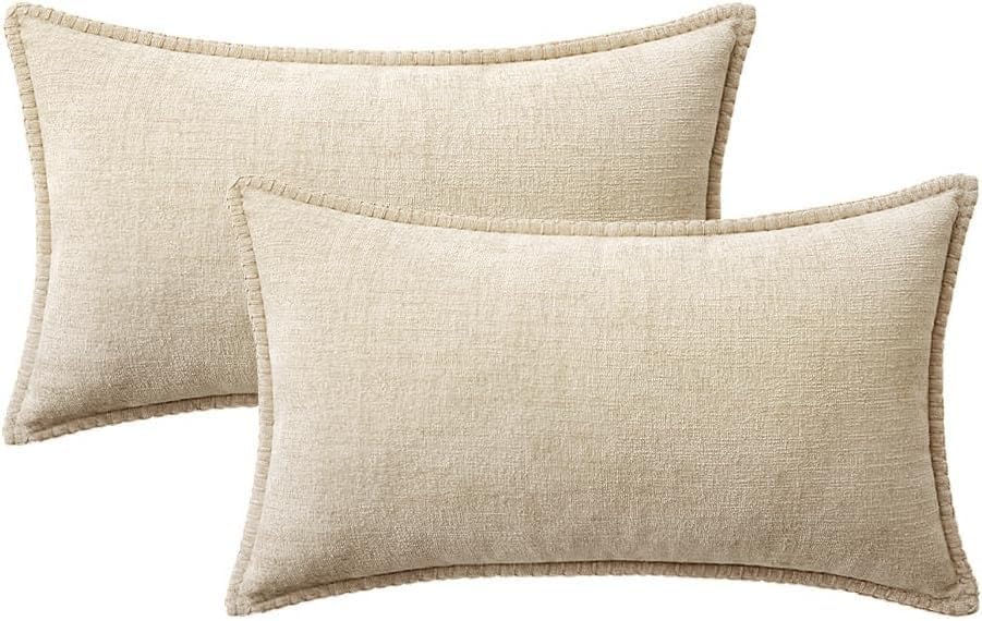 Decorative Lumbar Throw Pillow Covers 12x20 Inch Beige 2 Pack (Beige / 20" x 12" (Pack of 2))