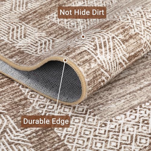 2x6 Modern Bordered Runner Rug Non Slip Washable Floor Carpet (Brown / 2' x 6' (Rectangular))