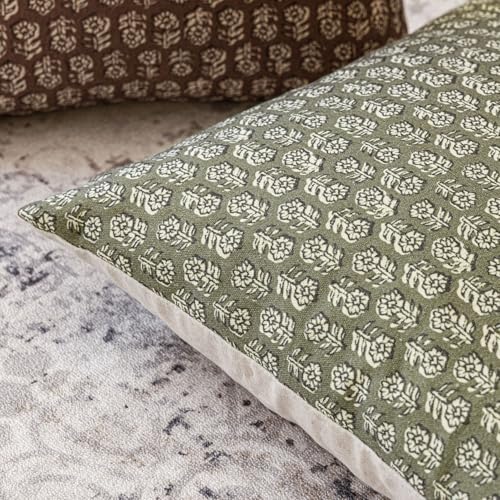 Long Floral Print Lumbar Throw Pillow Covers 14×36 Sage Green (36" x 14" (Pack of 2) / Mosstone)