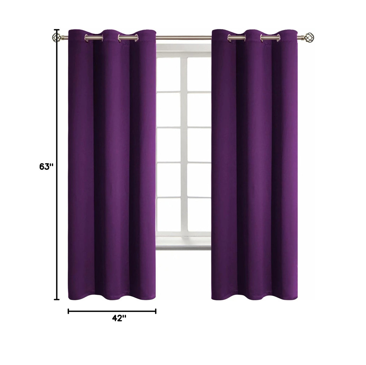 Purple Blackout Curtains for Bedroom 63 Inch Long (Purple / 42"W x 63"L (Pack of 2))