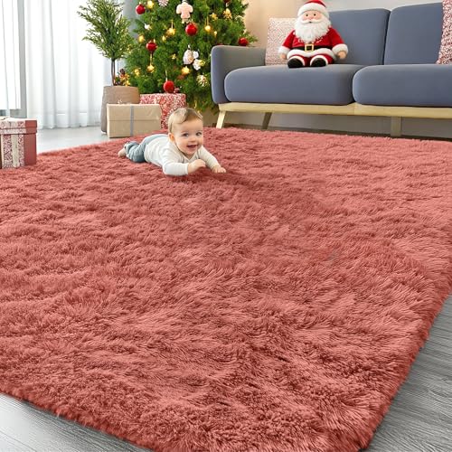 9x12 Machine Washable Large Area Rugs for Living Room (9x12 Ft / Rust Red)
