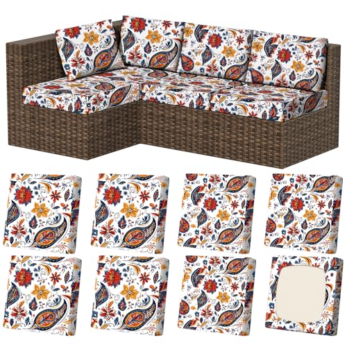 8Pcs Outdoor Cushion Covers (Art Paisley / Square-large + Square)