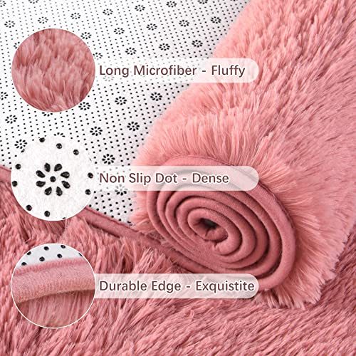 Soft Runner Rug for Bedroom Living Room Plush Fluffy Rug 2x10 (Blush / 2' x 10' (Runner))
