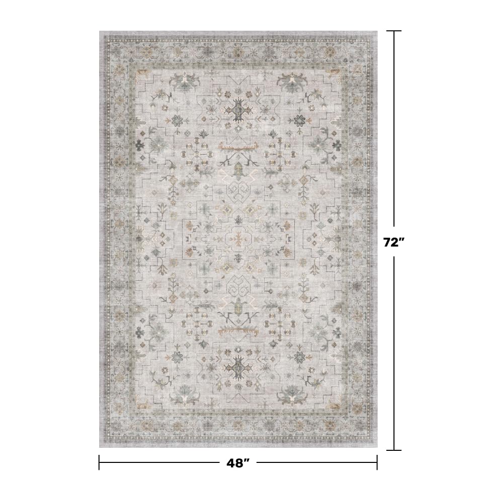 Washable Boho 4x6 Living Room Rug (4' x 6' (Rectangular) / Light Gray / Sage)