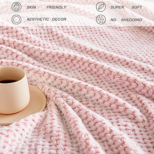 Large Waffle Fleece Throw Blanket for Couch (Heather Pink / 50x70 in)