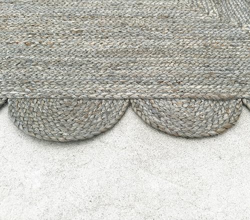 Scallop Jute Area Rug Boho Jute Rug Scalloped Coastal Rug (Medium Gray / 9'x12' (Rectangular))