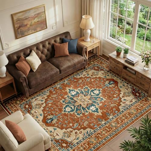 Washable Area Rug (Red/Orange/Blue/Brown / 6' x 9' (Rectangular))