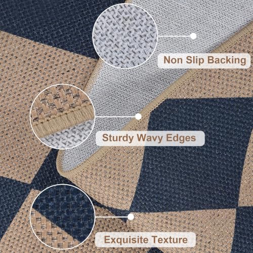 8x10 Checkered Easy Jute Washable Rug for Living Room Indoor Outdoor Geometric Non Slip Carpet for Under Table Neutral Rugs for Backyard Patio Dining Room Office (8'*10'(Rectangular) / Blue/Checkered)
