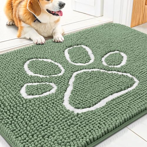 Dog Door Mat for Muddy Paws (30"X20" / Olive Green and White)