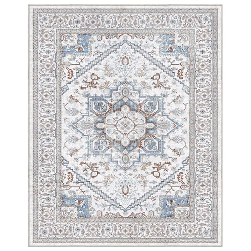 Soft Area Rugs 8x10 (8' x 10' (Rectangular) / Cream White & Blue)