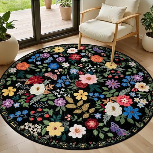Round Area Rug Living Room (Black / 4' (Round))