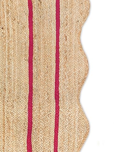 Wave Scalloped Natural Jute Runner Rug (Dark Pink / 2'6"x10' (Runner))