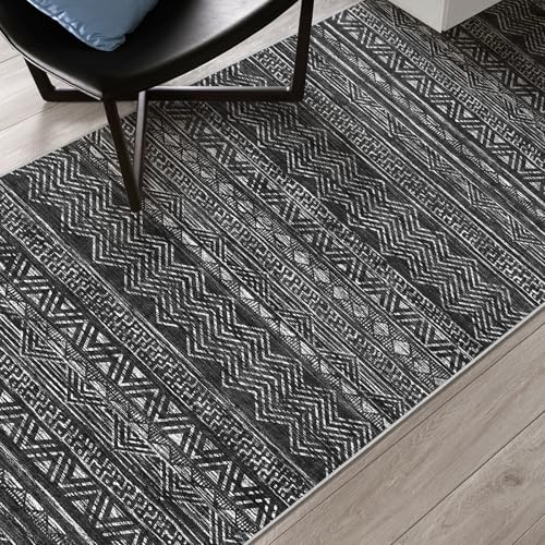 3x5 Area Rug Washable Moroccan (Charcoal Gray / 3' x 5')