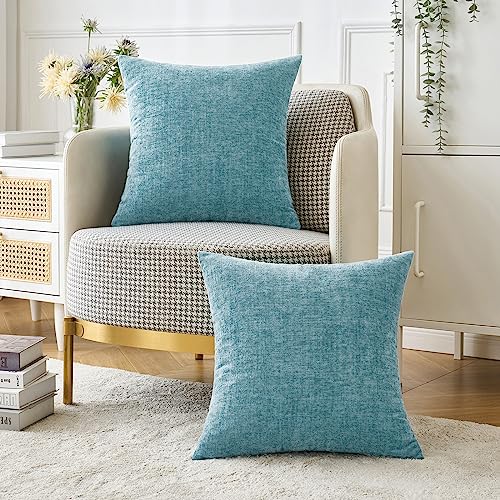 Soft Chenille Throw Pillow Covers Smoke Blue 16x16 Inch Pack of 2 (16" x 16" (Pack of 2) / Smoke Blue)