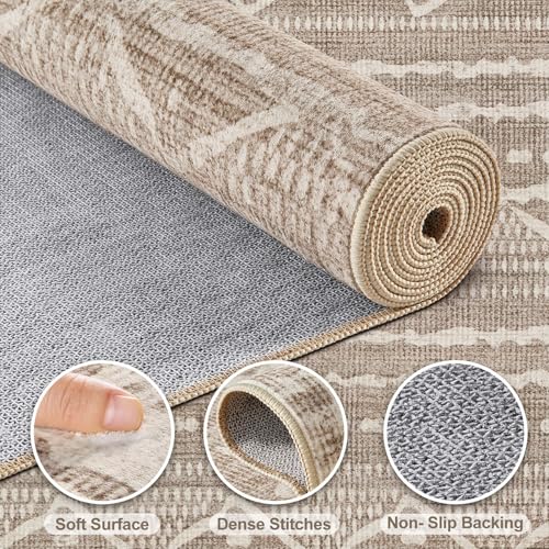 Boho 2x6 Runner Rug Machine Washable Rugs Non Slip Dark Brown (Dark Brown / 2' X 6' (Runner))