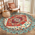 4ft Washable Non Slip Round Boho Area Rug for Bedroom (Orange/Multi / 4' (Round))