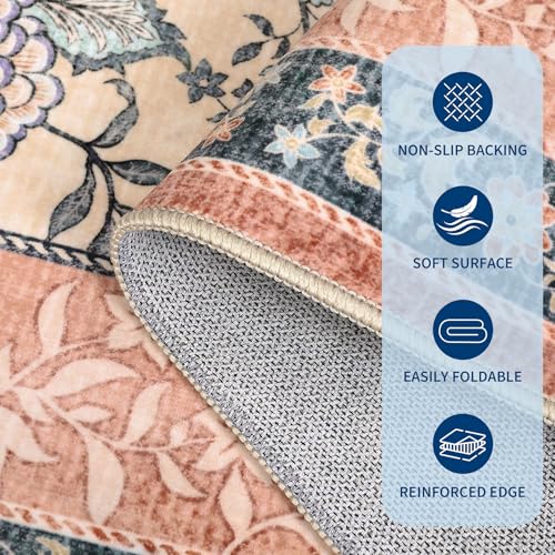 Terracotta Teal 2x3 Door Mat Indoor Rugs for Entryway Provence Small Botanical Grove Cottage core Washable Non (Terracotta / Teal / 2' x 3' (Rectangular))