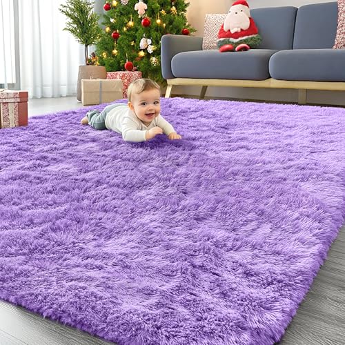 6x9 Machine Washable Large Area Rugs for Living Room (6x9 Ft / Purple)