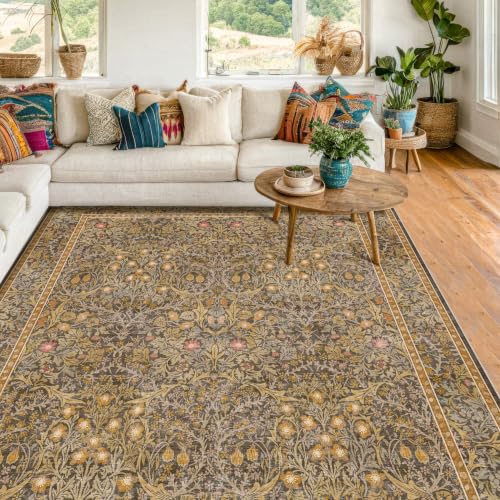 Washable Brown Oriental 5x8 Area Rug for Living Room (Gold Brown / 5' x 8' (Rectangular))