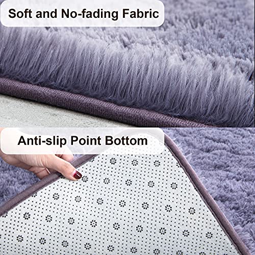 Super Soft Shaggy Rugs Fluffy Carpets 10x14 Feet (10' x 14' (Rectangular) / Grey Purple)
