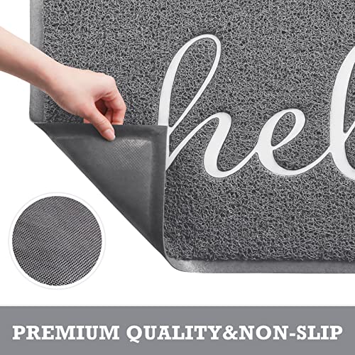 Grey Door Mat Welcome Mats Outdoor Indoor Doormat for Entryway Floor Mat (Grey Hello / 2' x 3' (Rectangular))