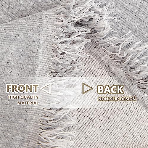 Light Gery Chenille Sofa Cover for Dogs Cats Tassel Edge Couch Cover Furniture Protectors for Pets Universal Couch Cover Thick Durable Sectional Couch Covers for 3 Cushion Couch (91" x 134" / Tassels Edge-light Grey)
