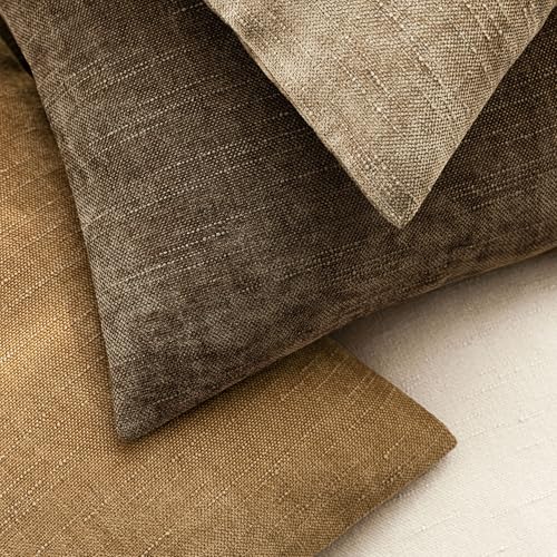 Solid Textured Chenille Throw Pillow Covers 26x26 (26" x 26" (Pack of 2) / Toffee)