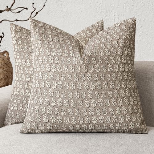 Decorative Floral Print Throw Pillow Covers 20×20 Inch (20" x 20" (Pack of 2) / Iced Coffee)